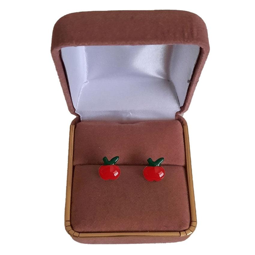 Red Apple Sterling Silver Childrens Earrings