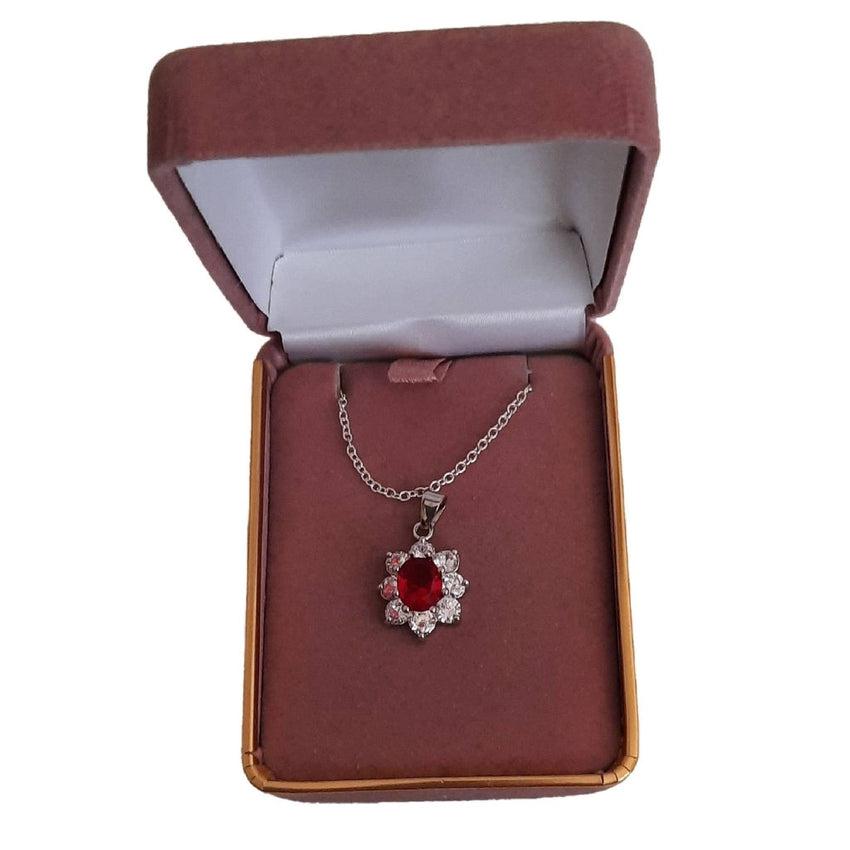 Red Cubic Zirconia Oval Centre Stone Pendant