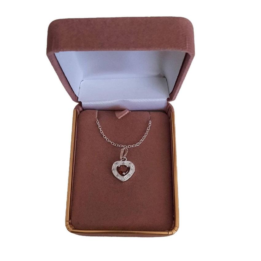 Red Cubic Zirconia Stone Silver Heart Shaped Pendant