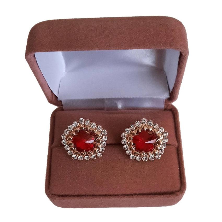 Red Hexagonal Diamante Clip On Earrings