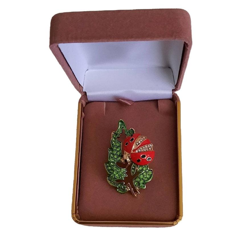 Red Ladybird On A Green Leaf Brooch