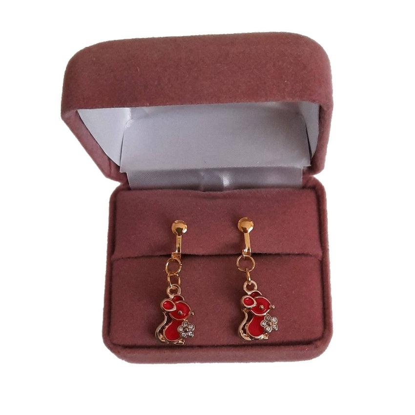 Red Mouse Clip On Earrings