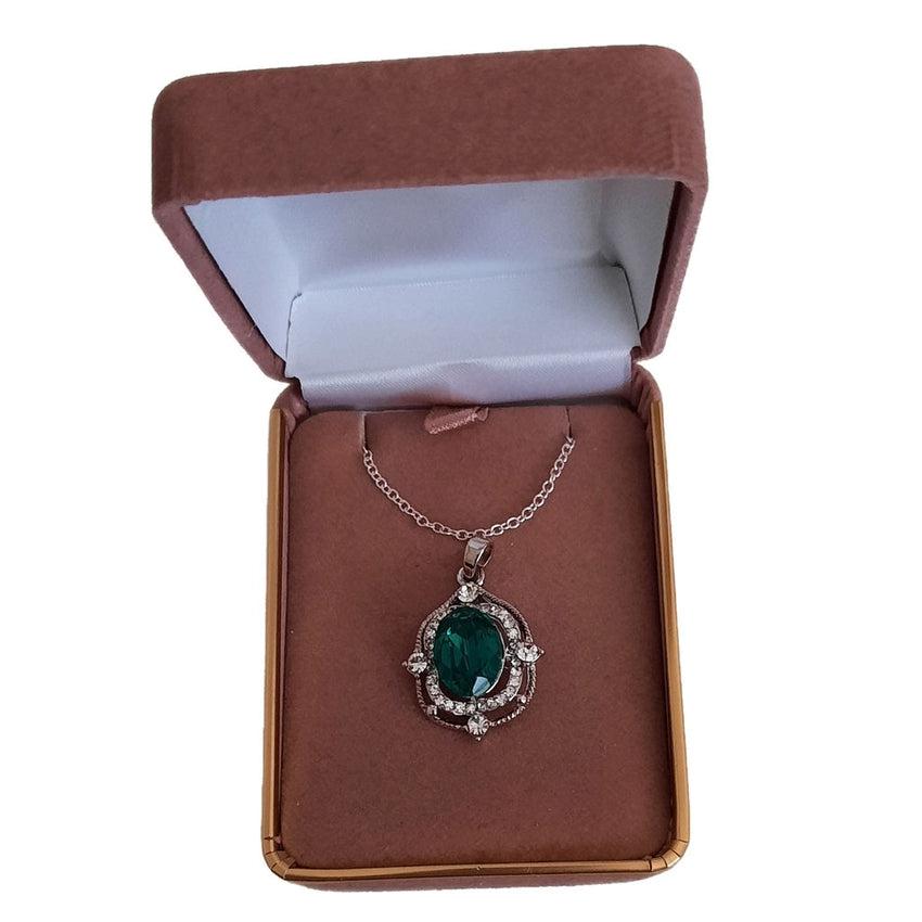 Rhodium Plated Crystal Decorated Edge Aquamarine Pendant