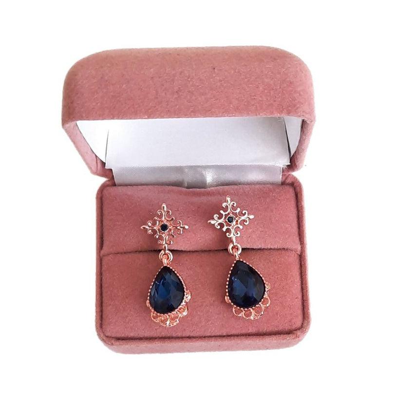 Rose Gold Blue Clip On Earrings