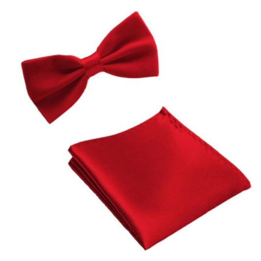 Plain Rose Red Boys Dicky Bow And Hanky Set