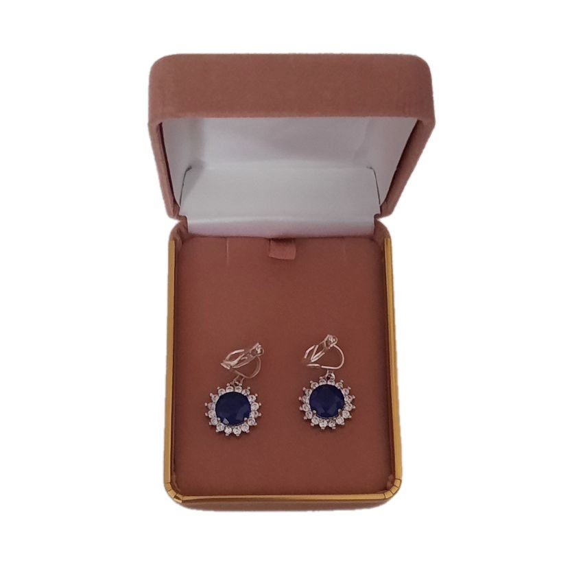 Round Blue Crystal Clip On Earrings(2)