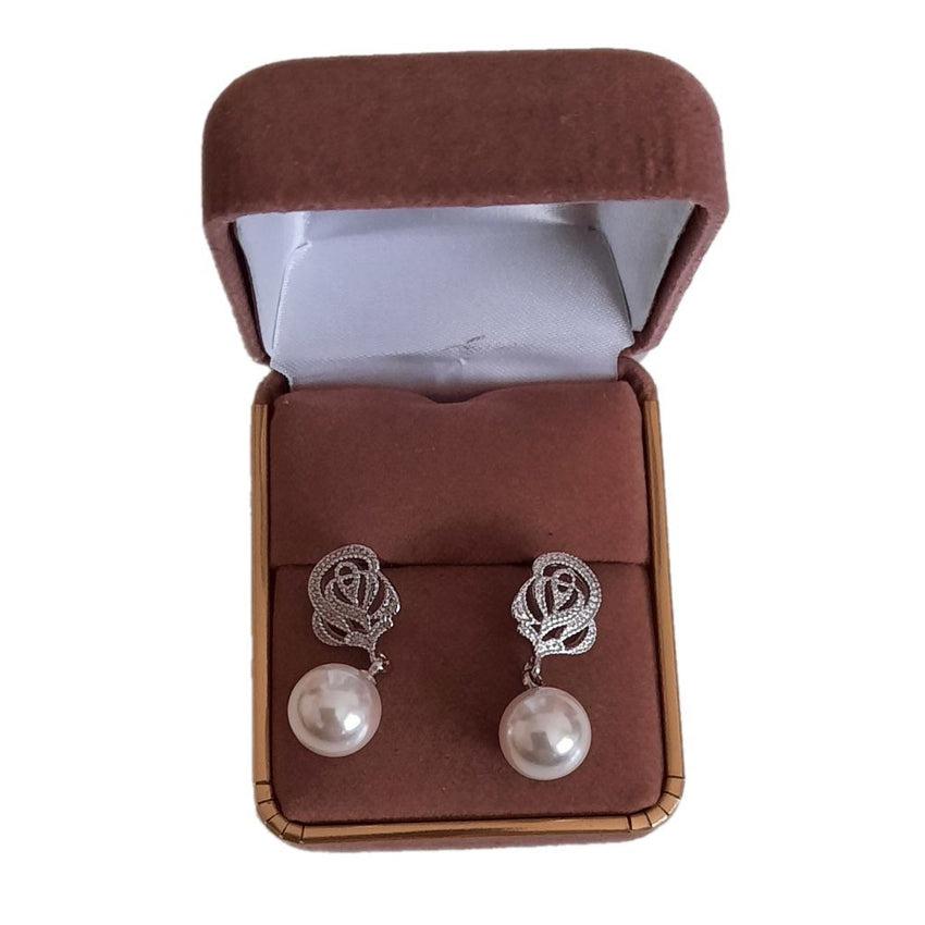 Round Stone 10mm Pearl Earrings With A CZ Flower Top