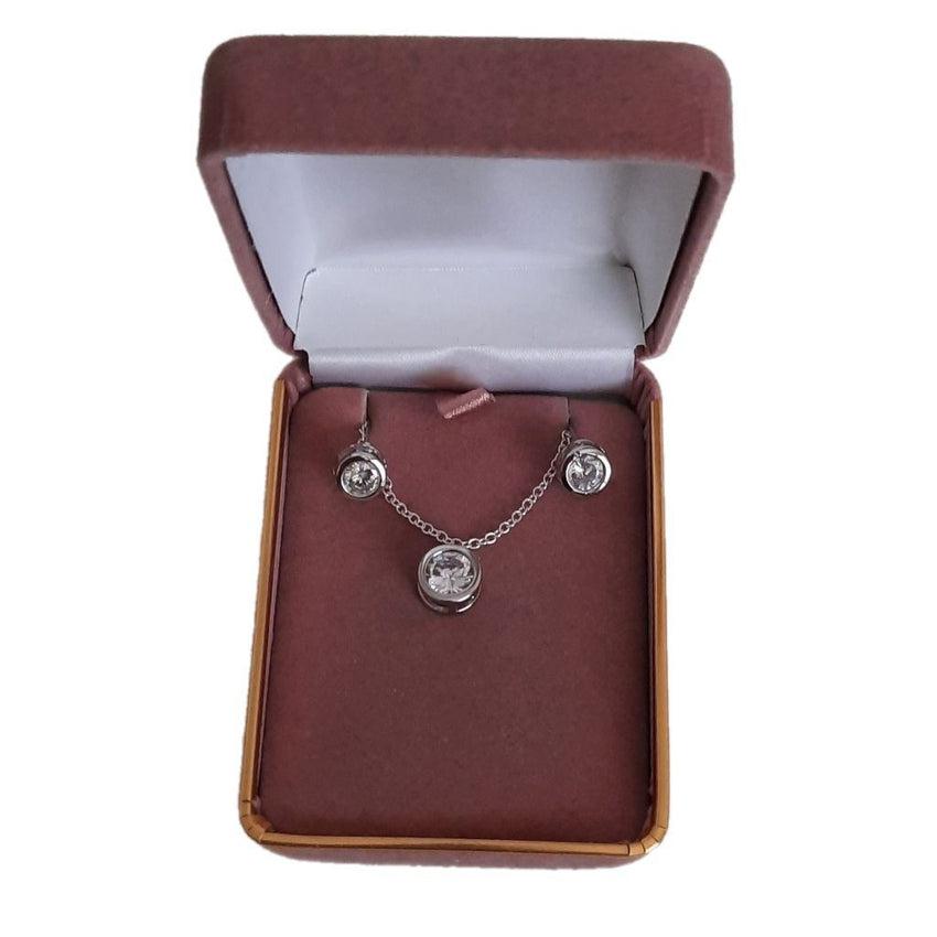 Round Stud Cubic Zirconia Stone Matching Jewellery Set