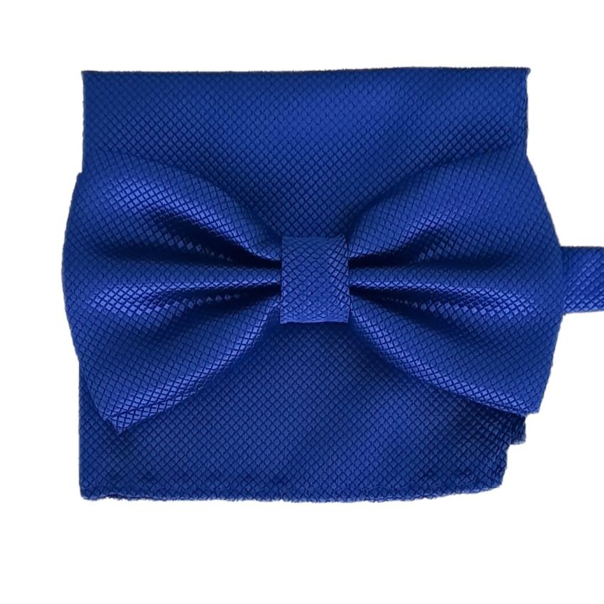 Royal Blue Patterned Bow Tie Dicky Bow Hanky Set