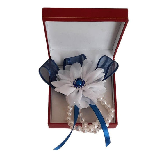 Royal Blue Pearl Bracelet Flower Wrist Corsage