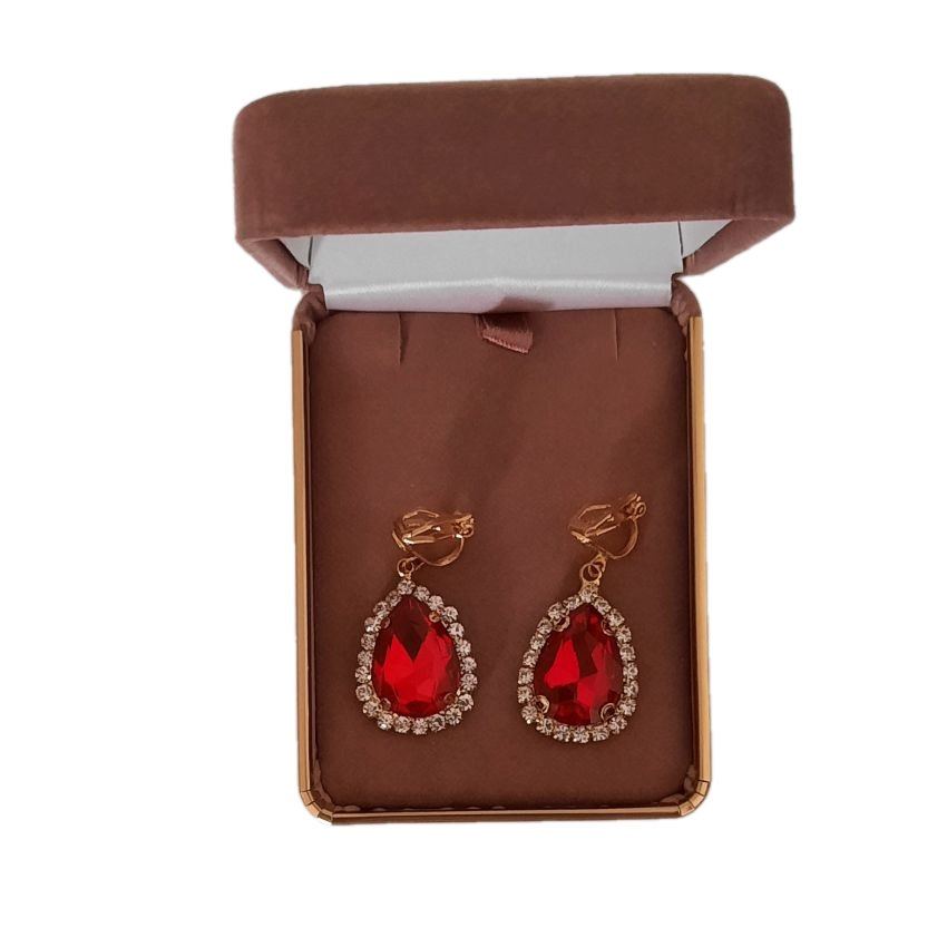 Ruby Red Drop Diamante Clip On Earrings(2)