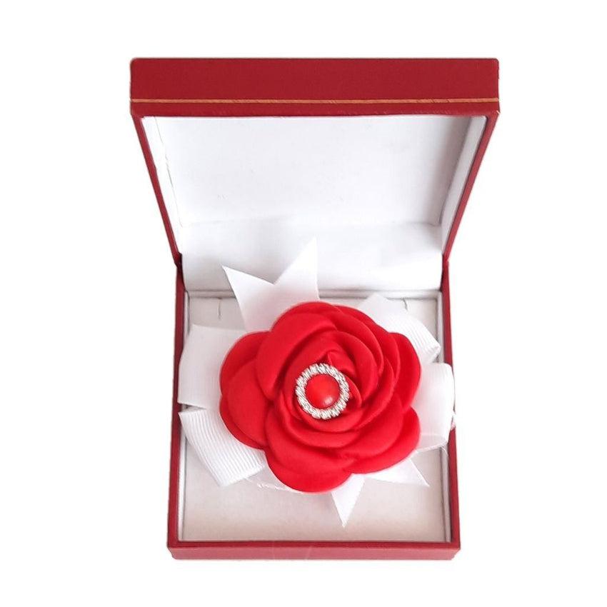 Ruby Red Satin Rose Flower Wrist Corsage