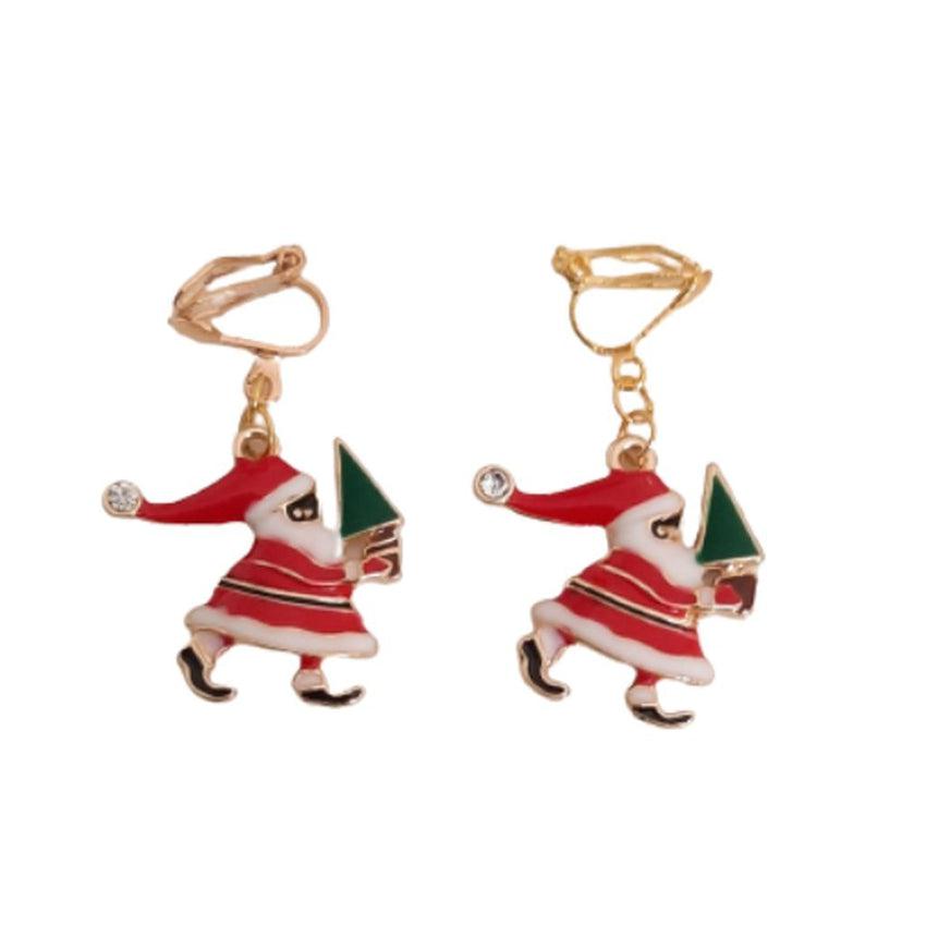 Santa And Tree Clip On Earrings