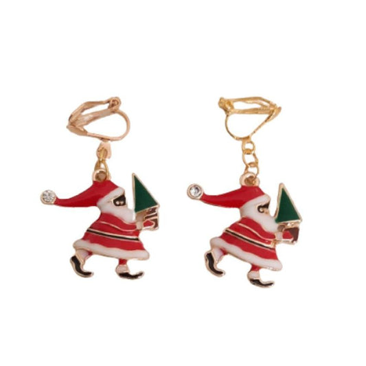 Santa And Tree Clip On Earrings
