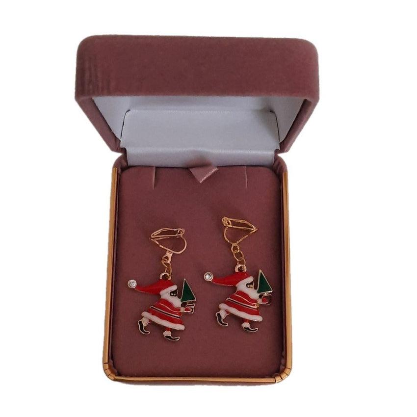 Santa And Tree Clip On Earrings