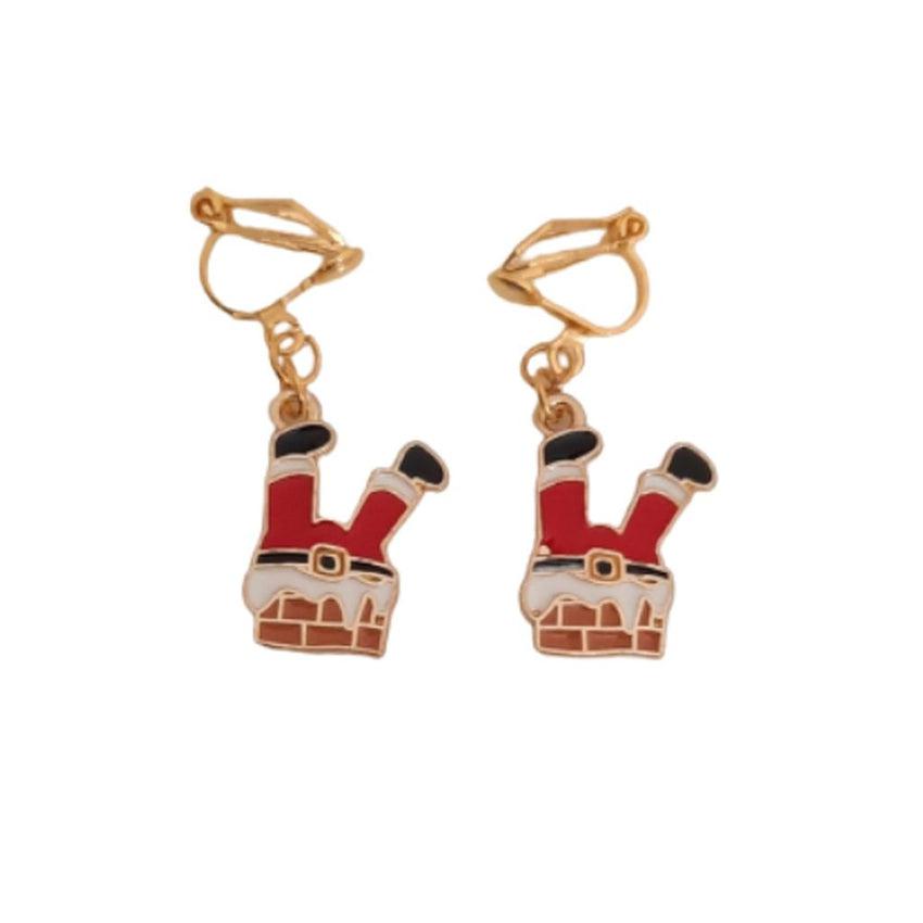 Santa In The Chimney Clip On Earrings