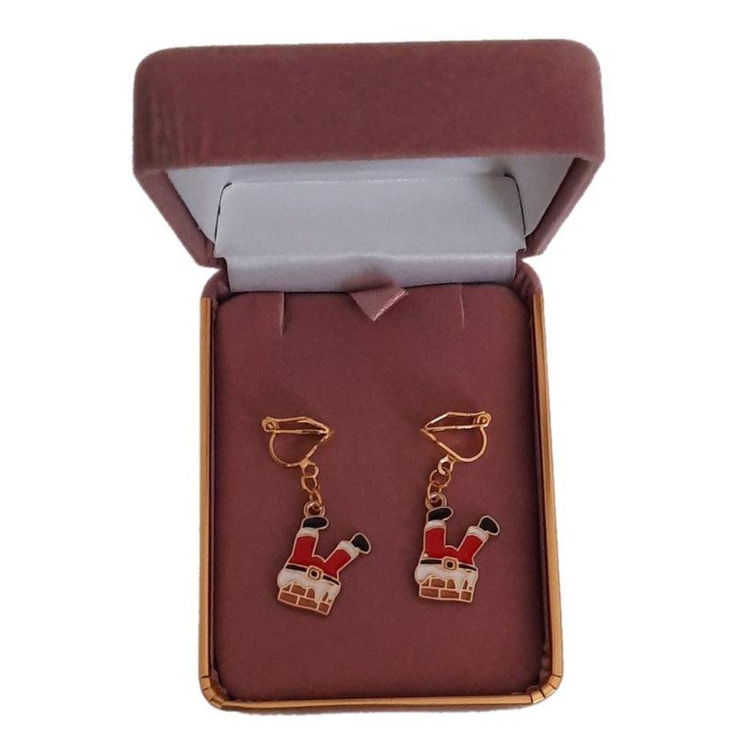 Santa In The Chimney Clip On Earrings