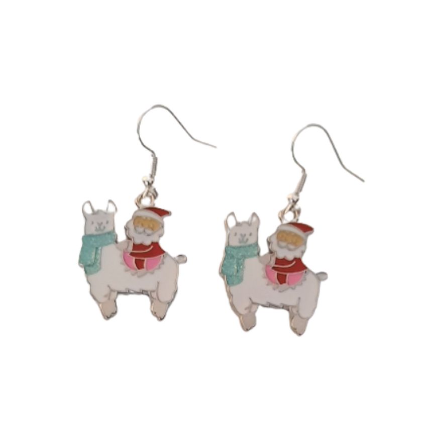 Santa Riding A Llama Christmas Earrings