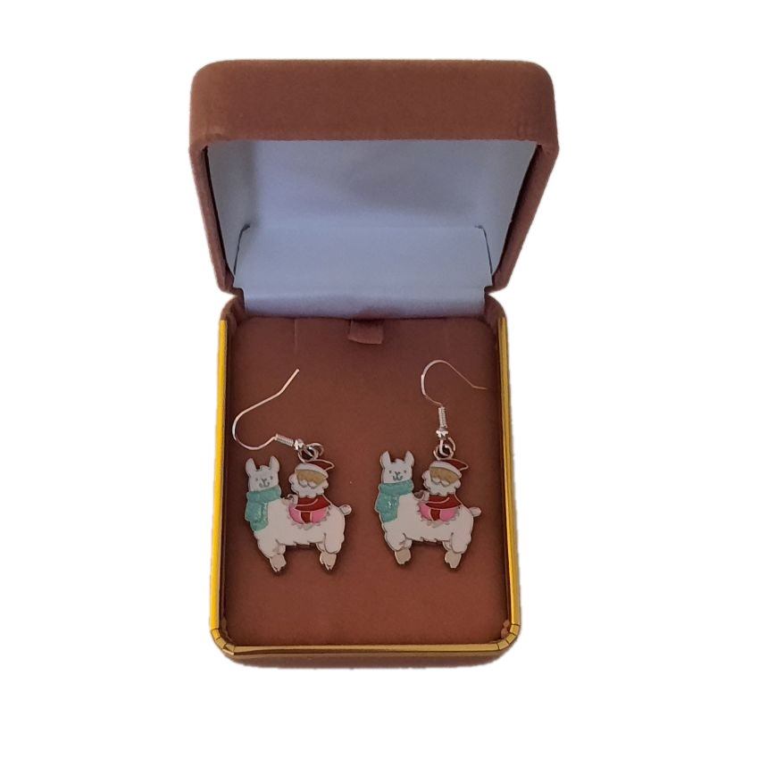 Santa Riding A Llama Christmas Earrings(2)