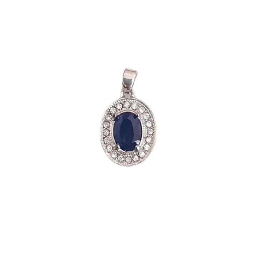Sapphire Blue Centre Stone With Cubic Zirconia Edges Pendant