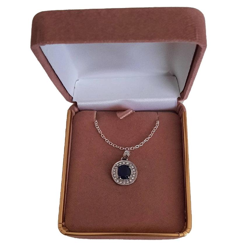 Sapphire Blue Centre Stone With Cubic Zirconia Edges Pendant