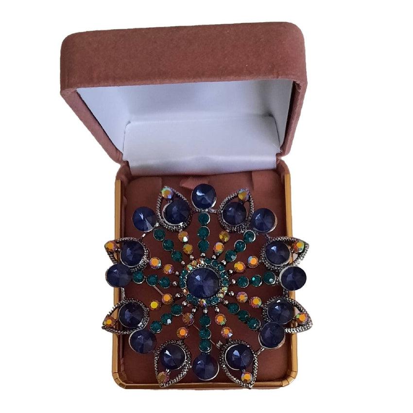 Sapphire Blue Crystal Ladies Flower Brooch