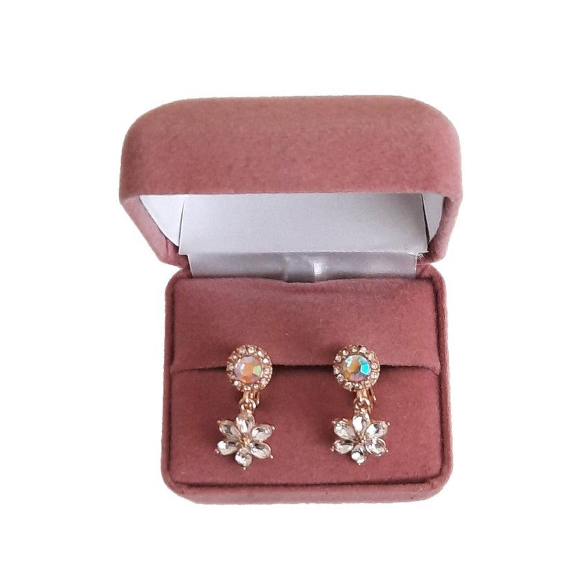 Screw Back Gold Diamante Flower Clip On Earrings