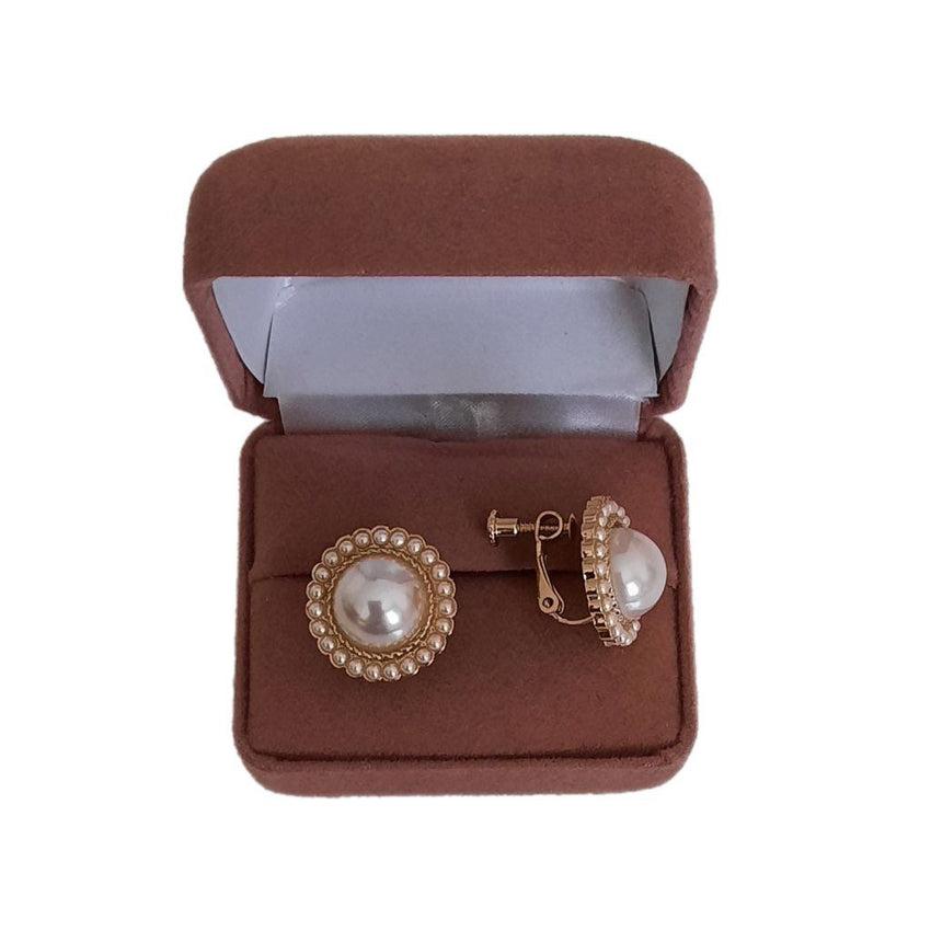 Screw Back Round Pearl Clip On Earrings