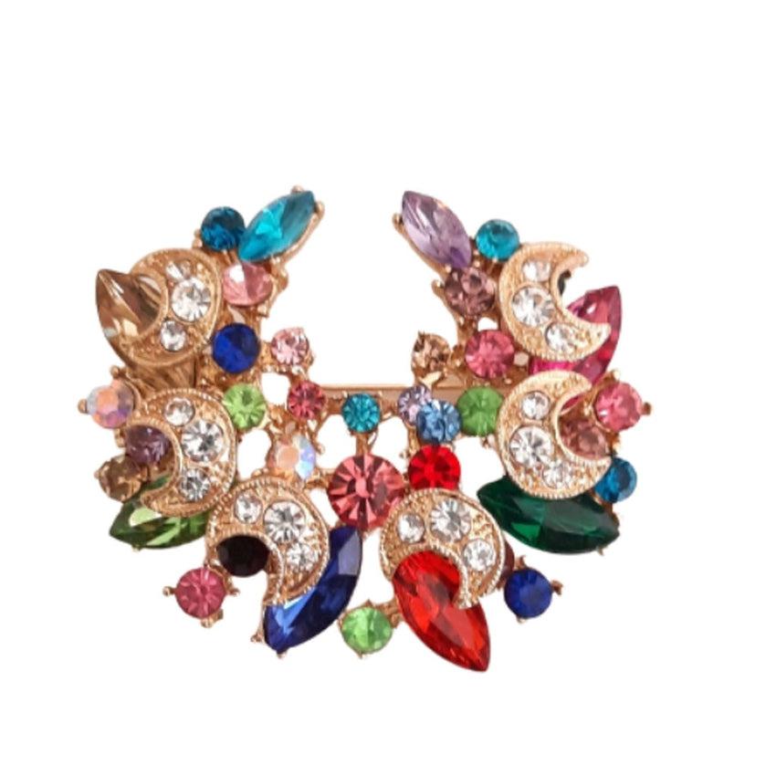 Semi Circle Diamante Multi Coloured Brooch