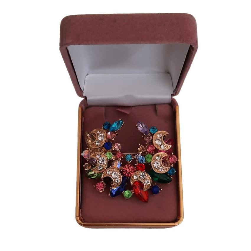 Semi Circle Diamante Multi Coloured Brooch