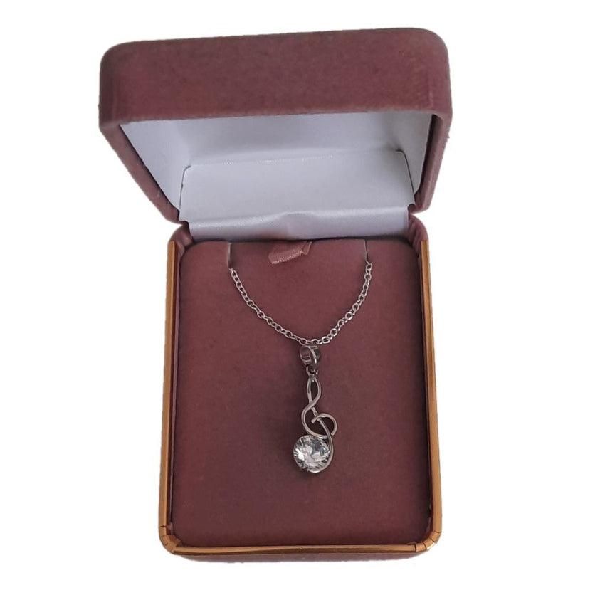 Silver And Cubic Zirconia Solitaire Stone Music Pendant