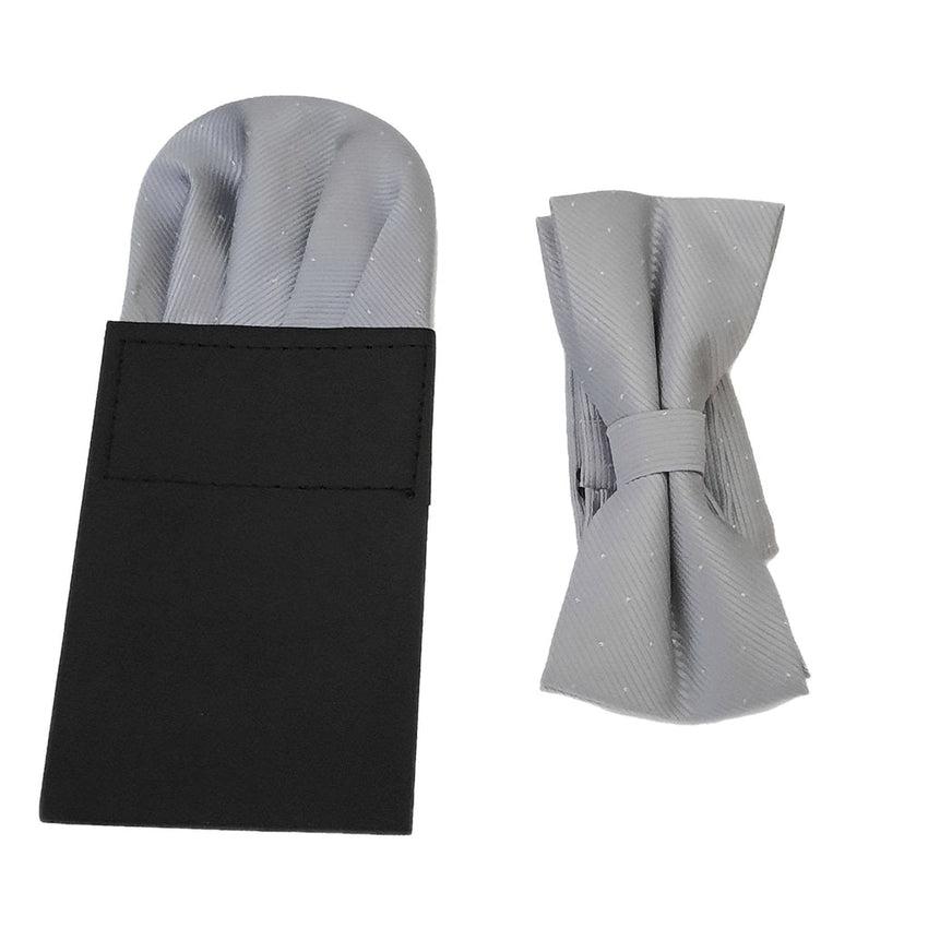 Silver Carded Pocket Adjustable Bow Tie Set