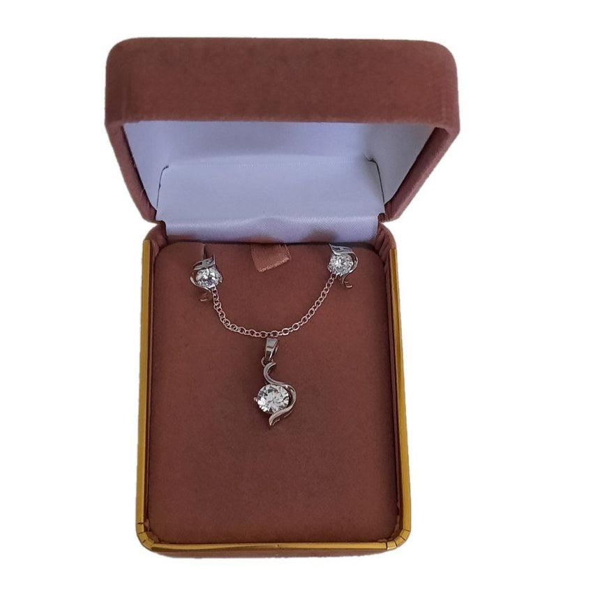 Silver Cubic Zirconia Hook Design Pendant and Earrings