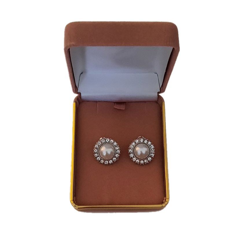 Silver Diamante And Pearl Clip On Earrings(2)