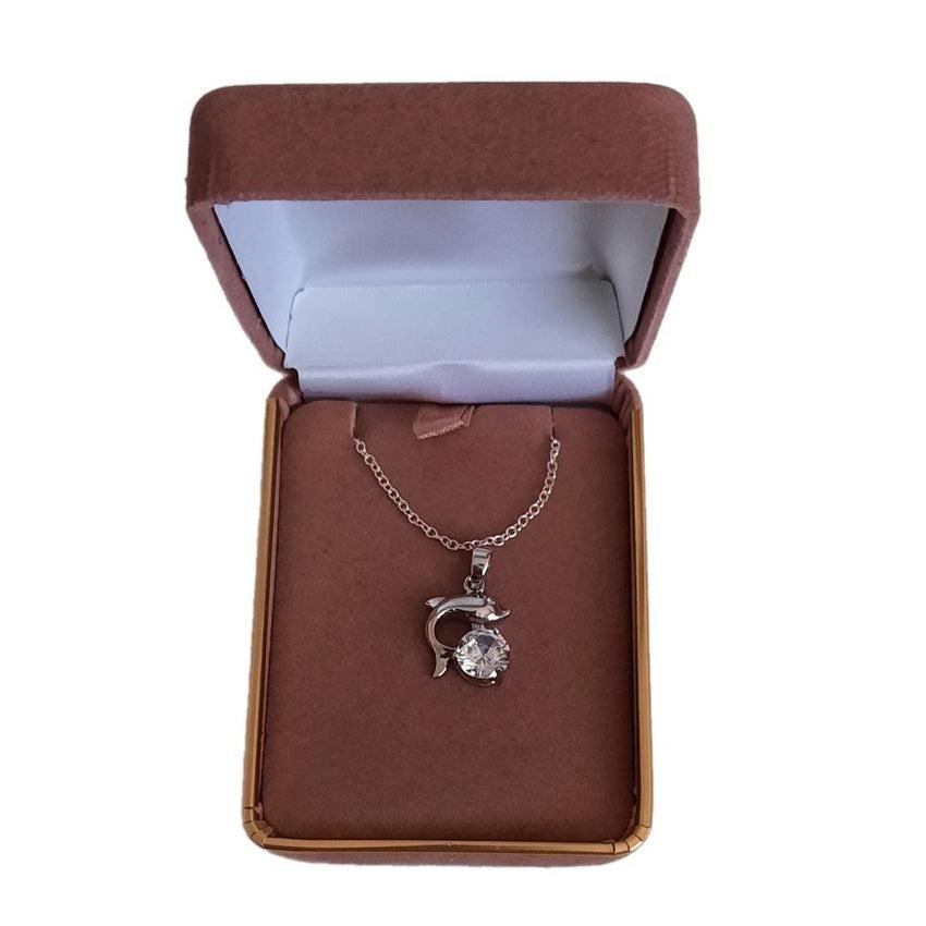 Silver Dolphin Pendant on a Cubic Zirconia Solitaire Stone