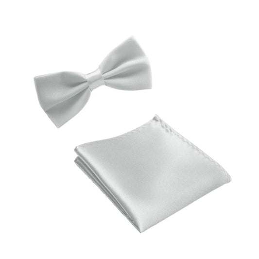Silver Matching Hanky And Dickie Bow Set