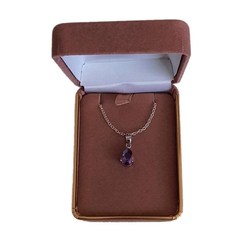 Silver Pendant With An Amethyst Glass Stone Drop