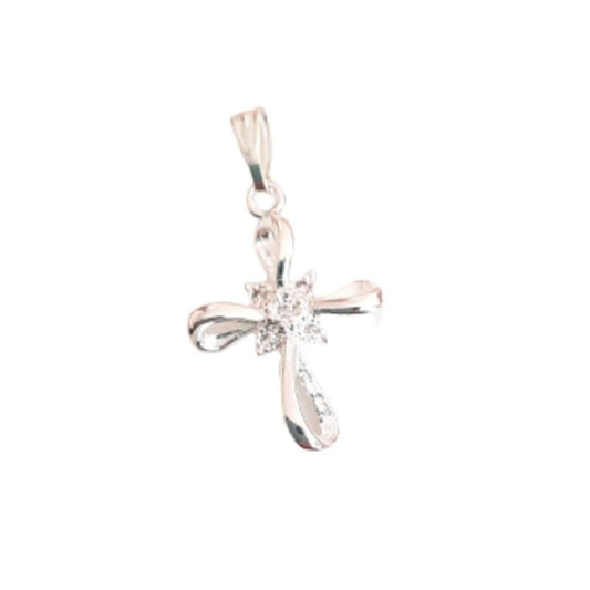 Silver Plated Girls Crystal Centre Fancy Cross on a Sterling Silver Chain