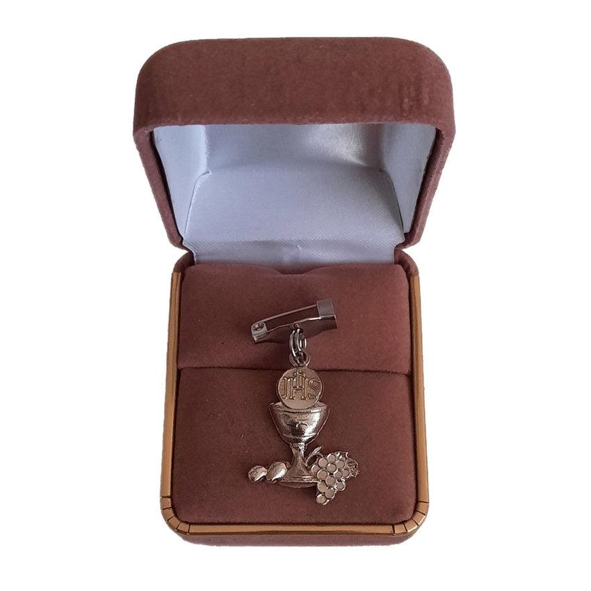 Silver Plated Holy Communion Chalice And Grapes Pin On Brooch