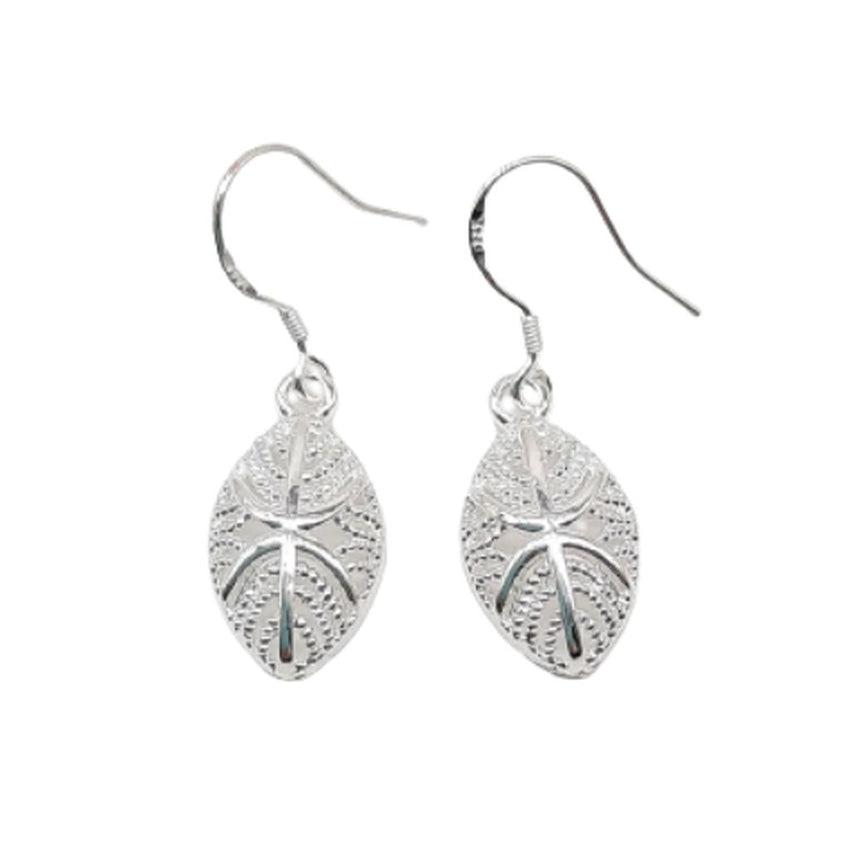 Silver Small Leaf Dangly Earrings