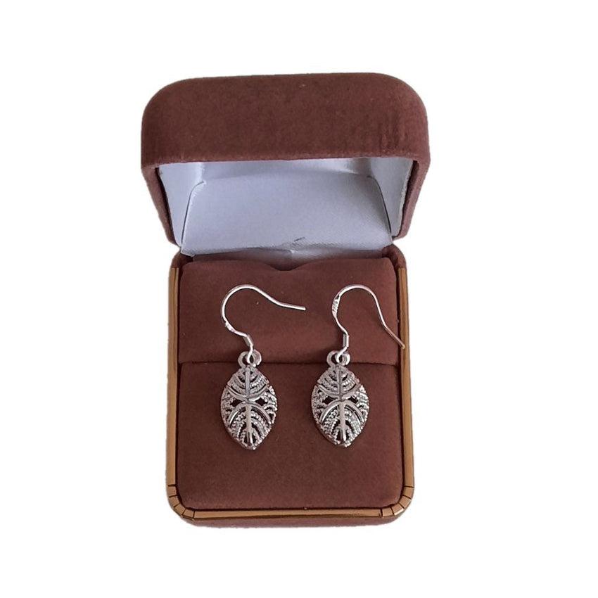 Silver Small Leaf Dangly Earrings