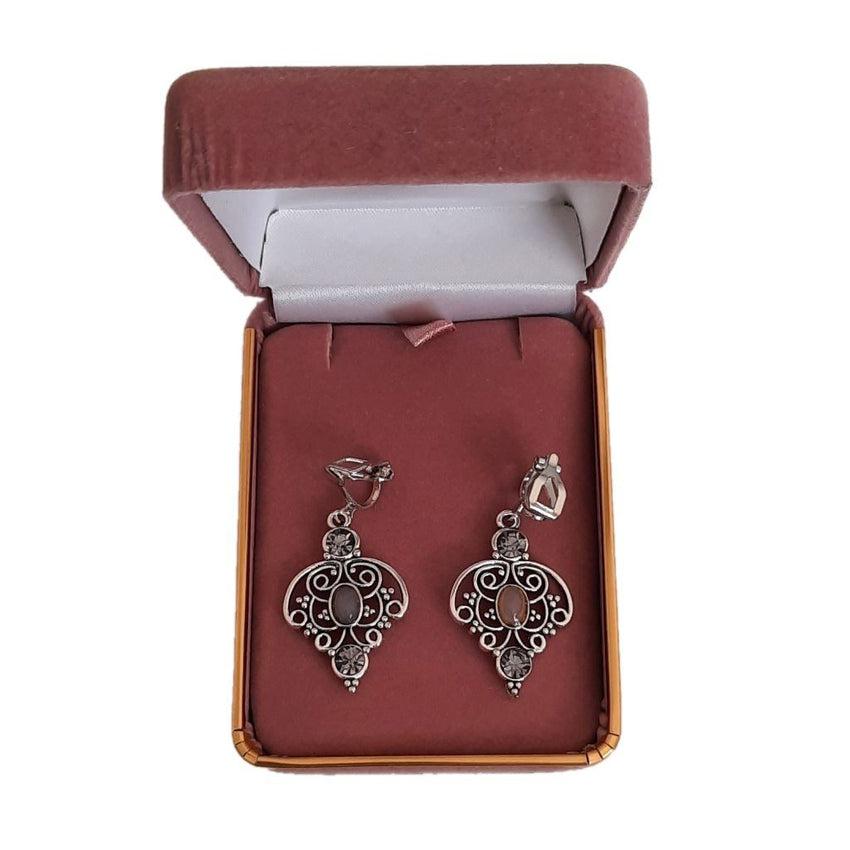 Silver Vintage Filigree Drop Clip On Earrings