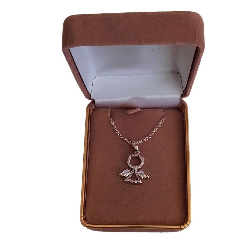 Silver And Cubic Zirconia Round Top Angel Pendant