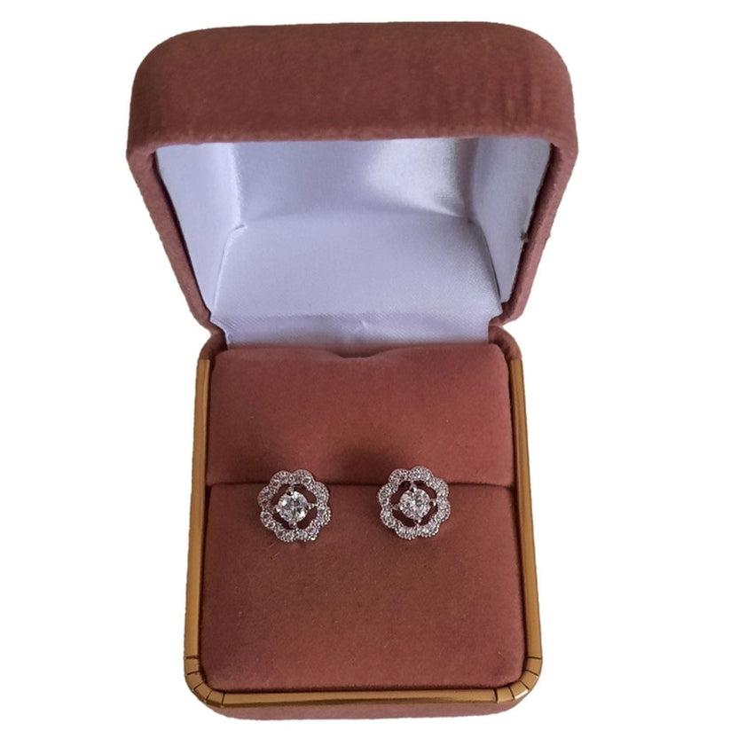 Silver Cubic Zirconia Open Flower Petals Earrings