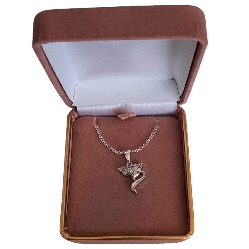 Silver Fox Face Pendant With a Red Eyes And A CZ Head