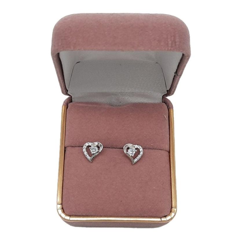 Silver Heart Swirl Design Cubic Zirconia Stud Earrings