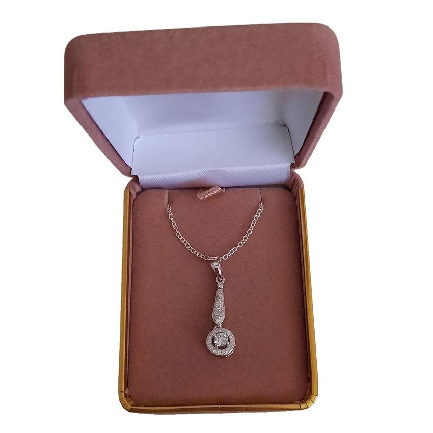 Silver Long Elegant Cubic Zirconia Drop Pendant With a Round End