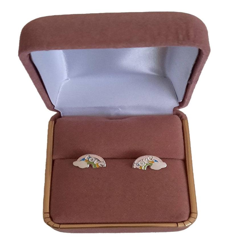 Silver Rainbow Coloured Childrens Stud Earrings