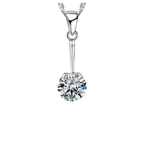Silver Tied Bow Stem On a Cubic Zirconia Solitaire Pendant