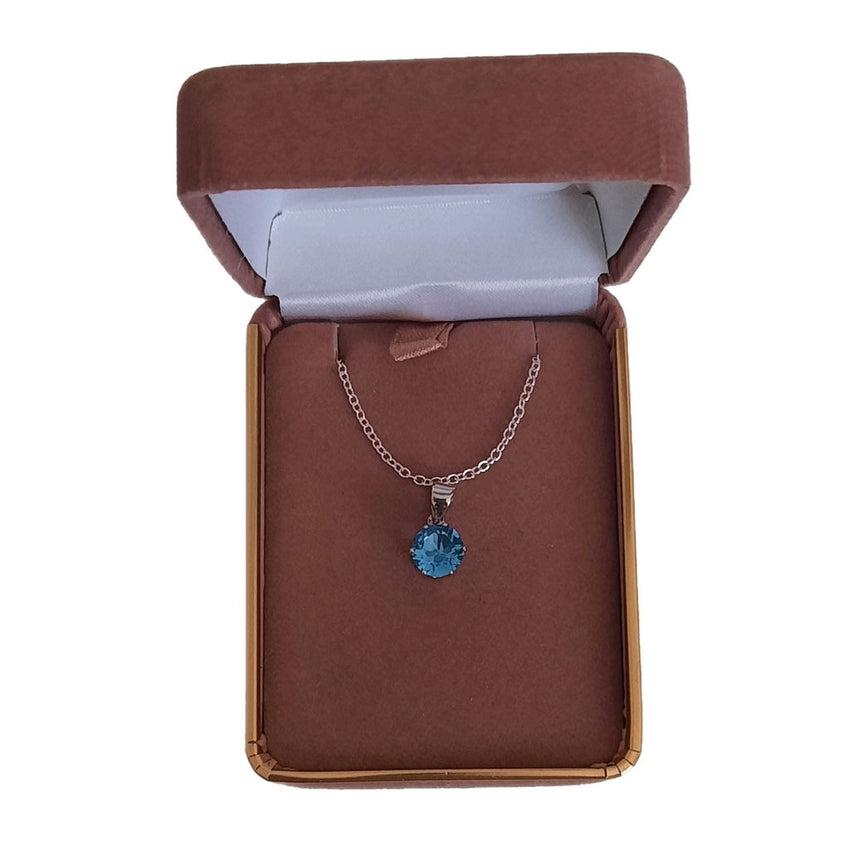 Single Stone Lake Blue Solitaire Cubic Zirconia Pendant